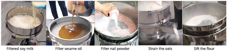 Filter sieve to filter oats, soy milk, sesame oil, nail powder, flour and other materials at the test machine site