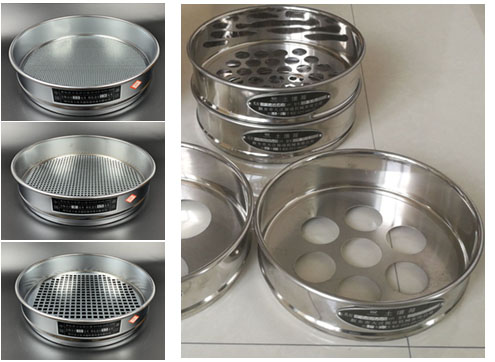 Square hole and round hole soil sieve display