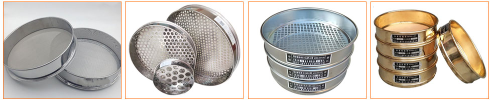 Analytical Test Sieves product display of different sieves and materials